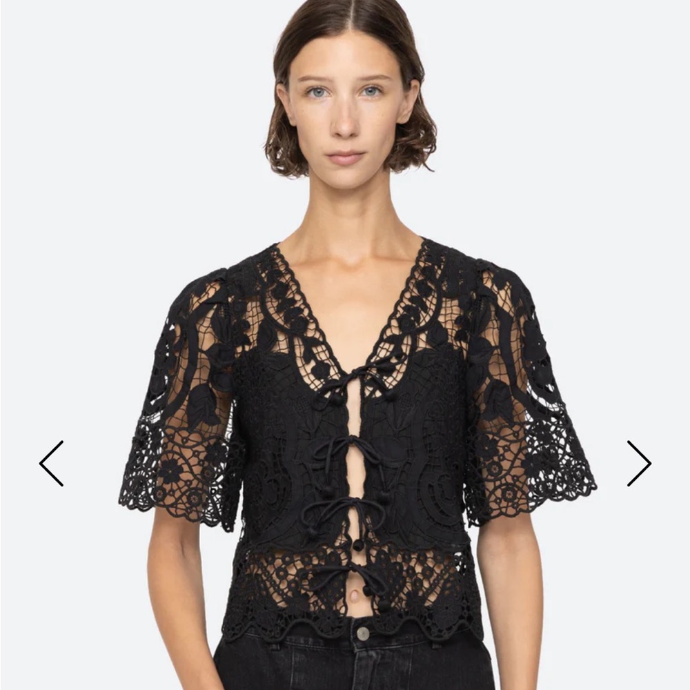 Sea New York Gianna Vesna Black Lace  tie Top large L sold out